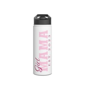 Girl Mama EST. 2023 Stainless-Steel Water Bottle with Built-In Straw: 12oz, 18oz, & 32oz