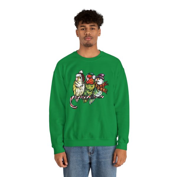 3 Lovebirds with Winter Wear, Perched on a Candy Cane Tee - Image 50