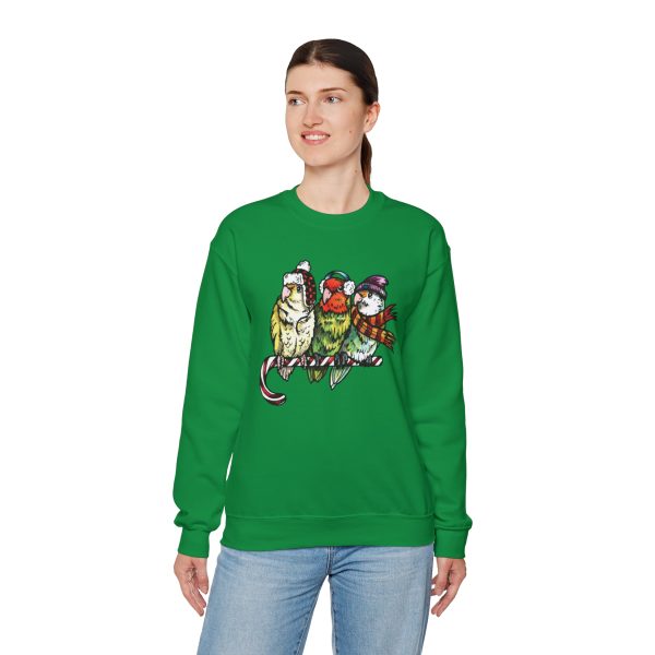 3 Lovebirds with Winter Wear, Perched on a Candy Cane Tee - Image 45