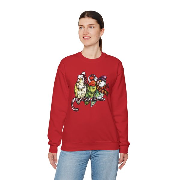 3 Lovebirds with Winter Wear, Perched on a Candy Cane Tee