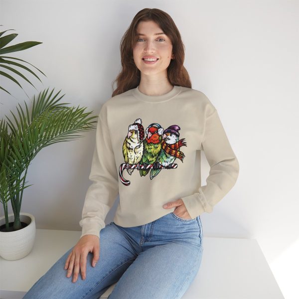 3 Lovebirds with Winter Wear, Perched on a Candy Cane Tee - Image 33